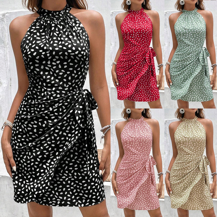Damen Neckholder-Wickelkleid aus leichtem Satin mit Bindegürtel Drune