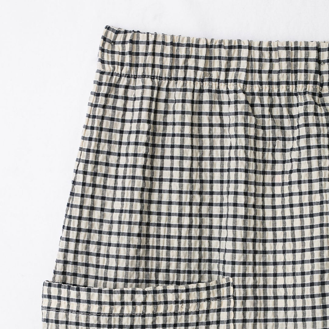 Damen Karierte Baumwollhose mit elastischem Bund und aufgesetzten Taschen Drune