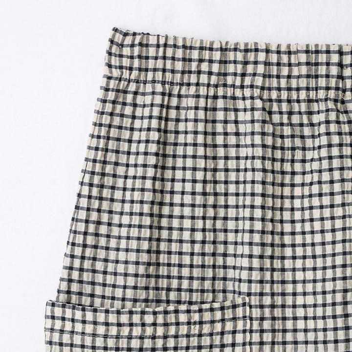 Damen Karierte Baumwollhose mit elastischem Bund und aufgesetzten Taschen Drune