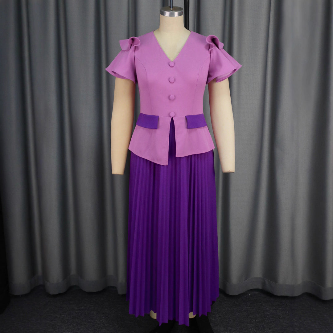 Damen Elegantes Plissee-Kleid mit modischen Rüschendetails und taillierter Jacke Drune