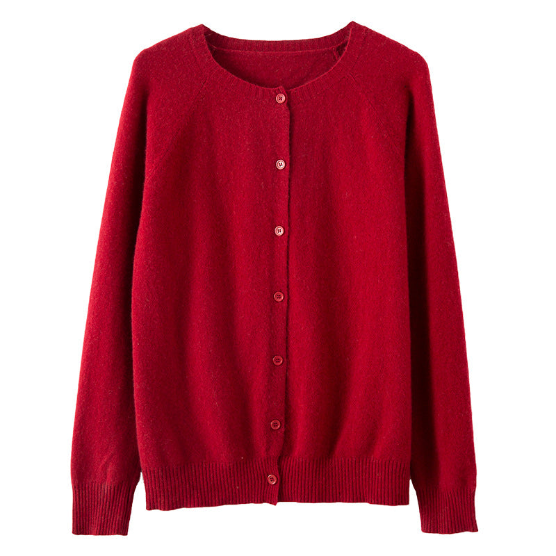 Damen Kurzgeschnittener Feinstrick-Cardigan mit Rundhalsausschnitt und kastiger Passform Drune