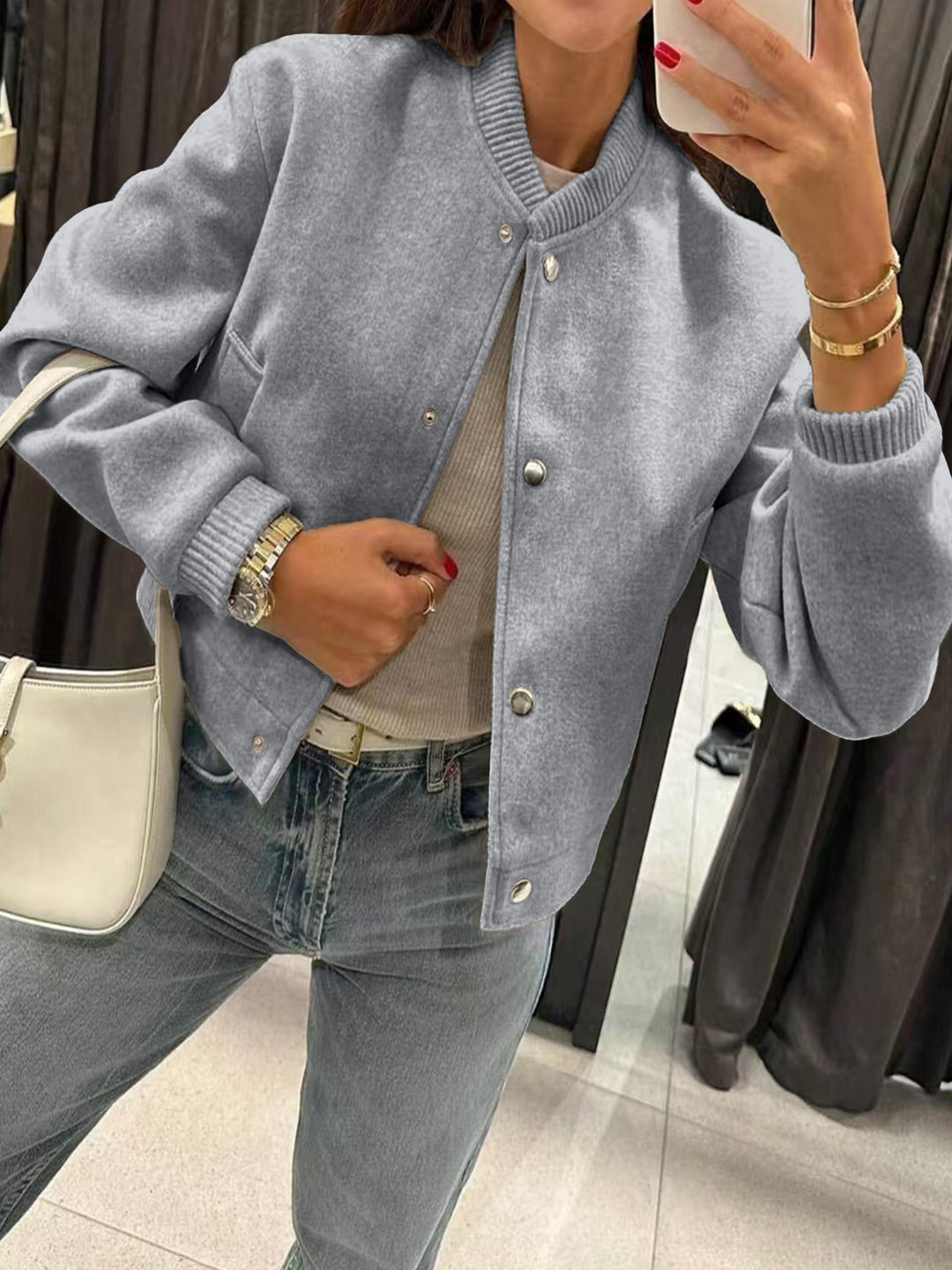 Damen Kurzjacke im Bomberstil aus Teddyfleece mit Rippbündchen Drune