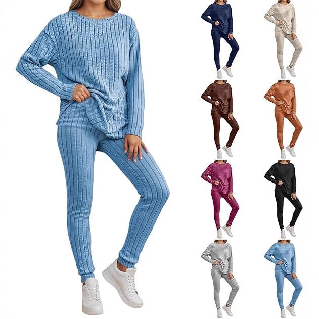 Damen gemütliches Strickensemble mit Rippenstruktur Drune