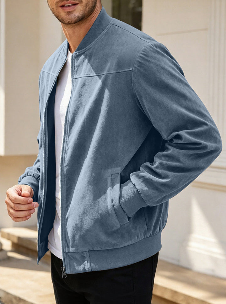 Herren Leichte Bomberjacke im Velours-Look mit Reißverschluss und Rippbündchen Drune