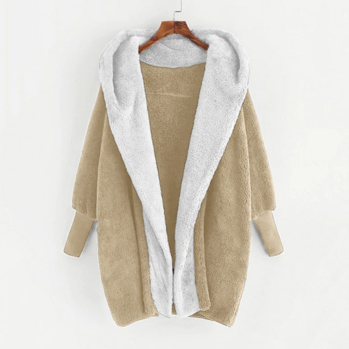 Damen Oversized Kunstfell-Kapuzenmantel mit kontrastierender Teddy-Innenseite und Rippbündchen Drune