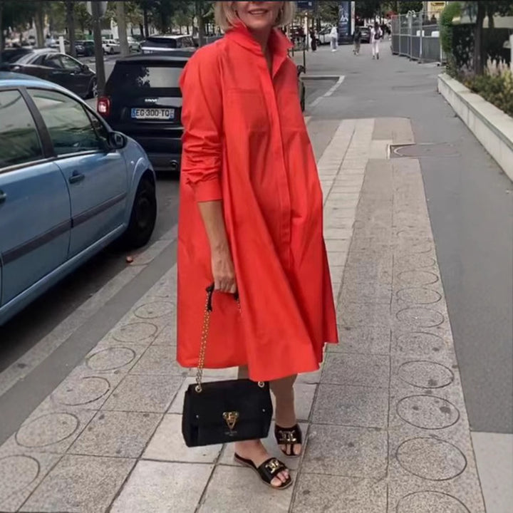 Damen nan Oversize-Popeline Swing-Hemdkleid mit verdeckter Knopfleiste, Eingrifftaschen und krempelbaren Ärmeln Drune