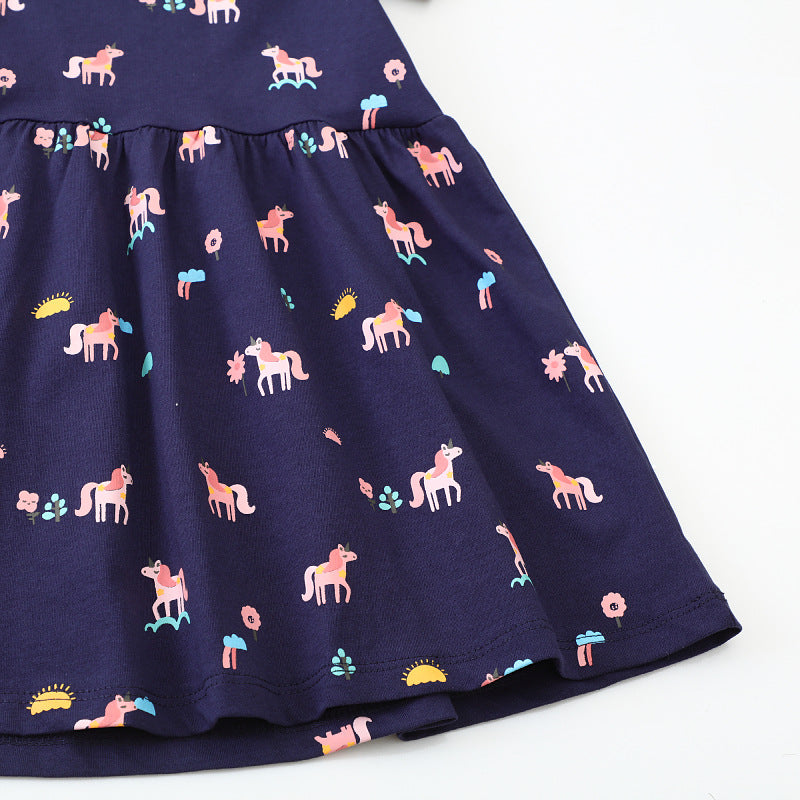 Mädchen Kurzarm Kleid mit verspieltem Einhorn-Motiv Drune