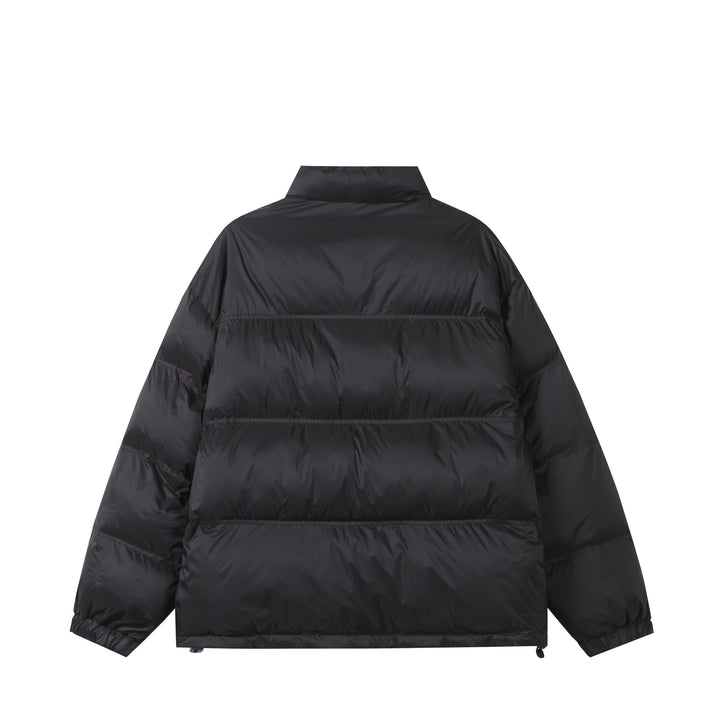 Unisex Kurz geschnittene wattierte Oversize-Jacke mit hohem Stehkragen und Logo-Print Drune
