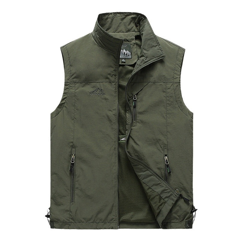 Herren Multifunktionale Outdoorweste mit winddichter Hülle, Netzfutter und Reißverschlusstaschen Drune