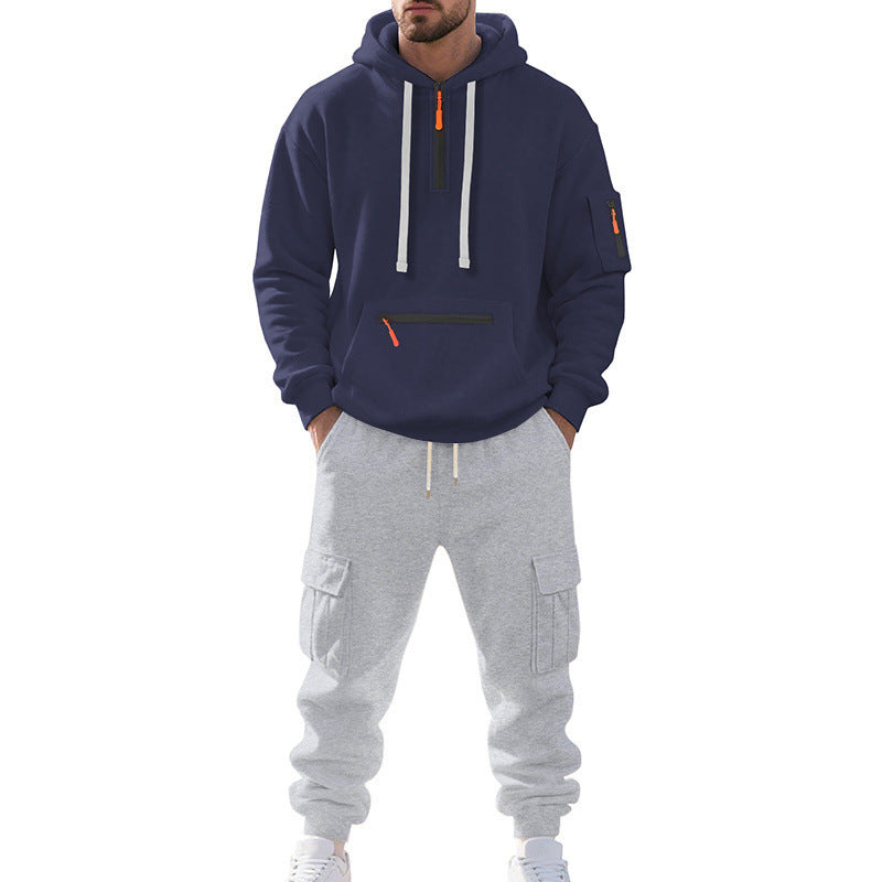 Herren Zweiteiliger Performance-Jogginganzug mit Kapuzen-Hoodie, wasserabweisenden Reißverschlüssen und Cargo-Jogger Drune