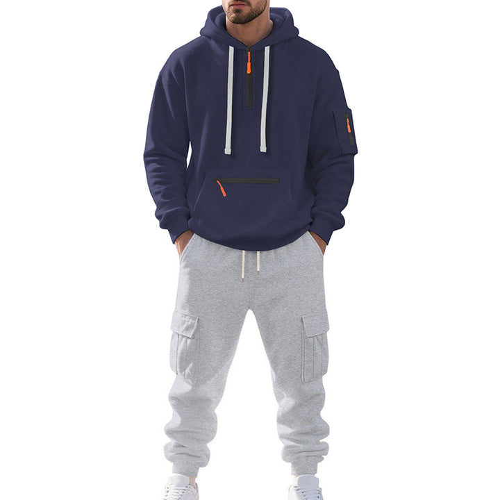 Herren Zweiteiliger Performance-Jogginganzug mit Kapuzen-Hoodie, wasserabweisenden Reißverschlüssen und Cargo-Jogger Drune