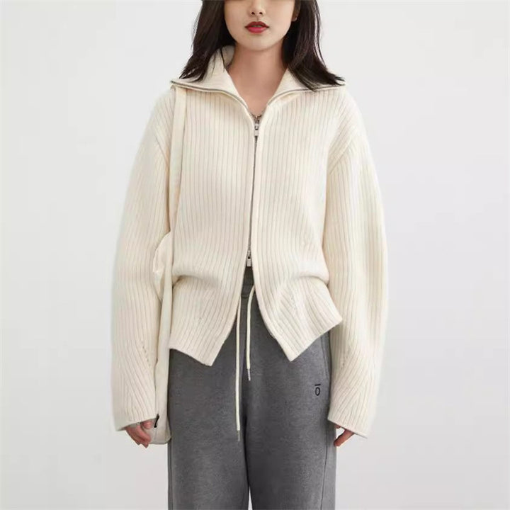 Damen Strickjacke mit sportlichem Reißverschluss und Rippstruktur Drune