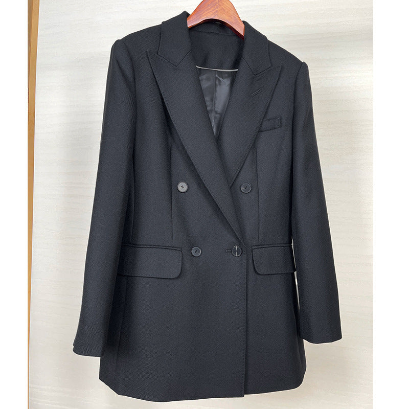 Damen Taillierter Longline-Blazer mit doppelreihiger Knopfleiste und Pattentaschen Drune