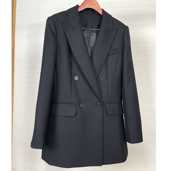 Damen Taillierter Longline-Blazer mit doppelreihiger Knopfleiste und Pattentaschen Drune