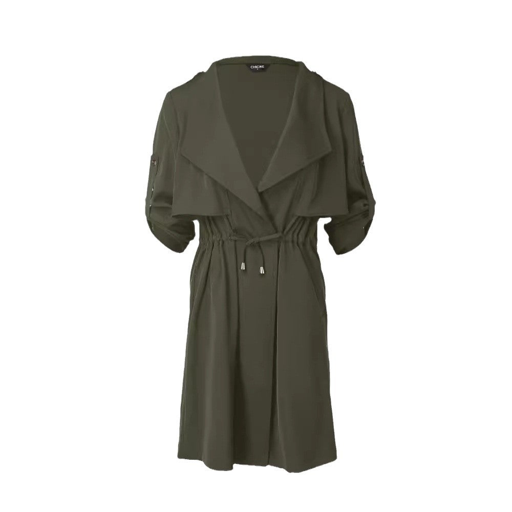 Damen Modische Trenchcoatjacke mit tiefem V-Ausschnitt und praktischen Taschen Drune