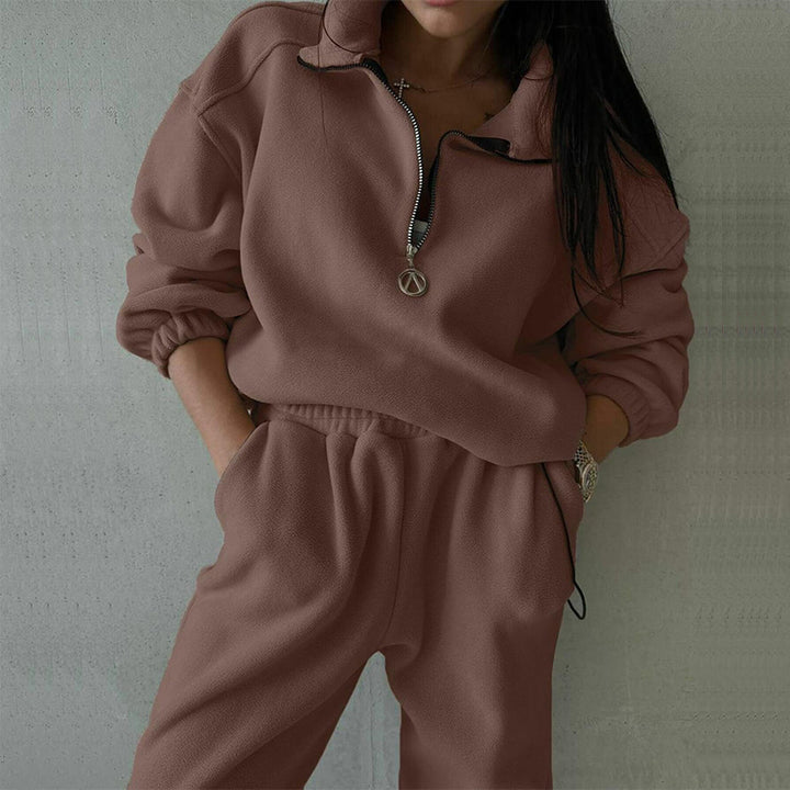 Damen Fleece Trainingsanzug mit hohem Kragen und praktischen Taschen Drune