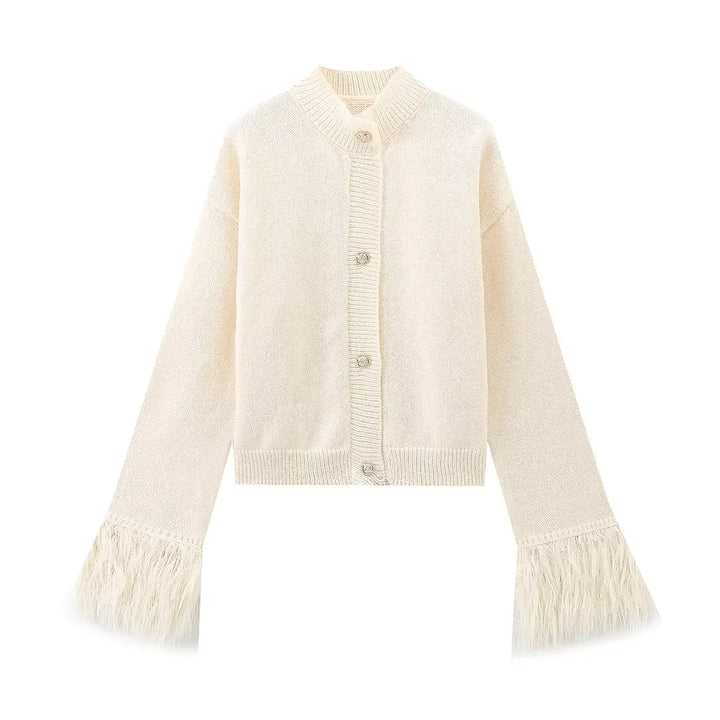 Damen eleganter Strickpullover mit Fransendetails Drune