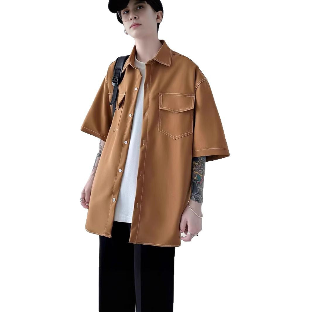Herren Modisches Oversized Kurzarm-Hemd Drune