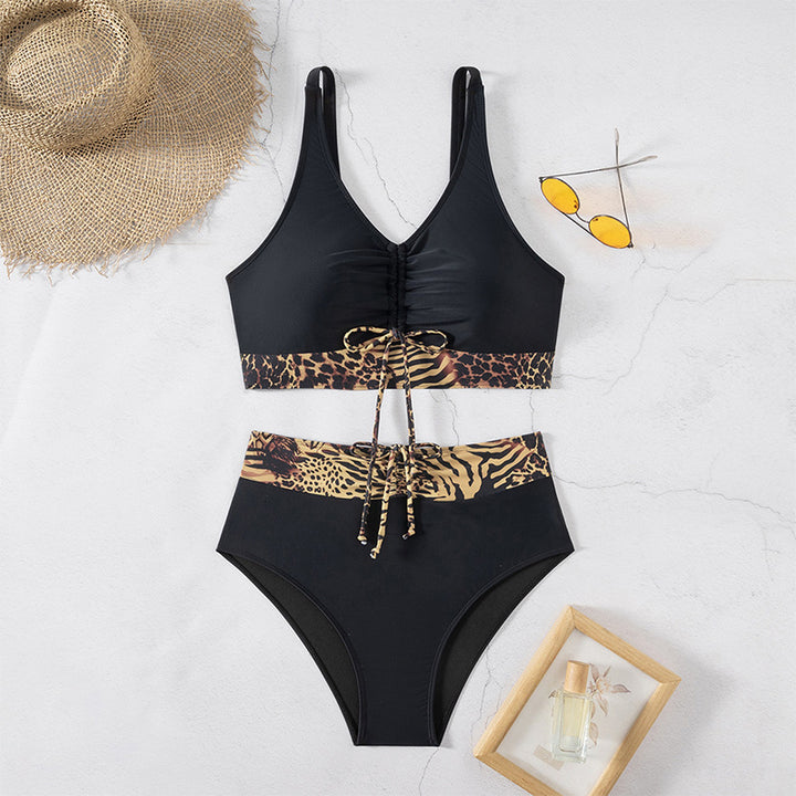 Damen hochgeschnittener Bikini mit dekorativem Rüschendetail Drune