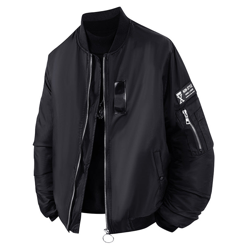 Men's  modern aviator-style bomber jacket with insulated lining zip sleeve utility pocket and O-ring zip Drune