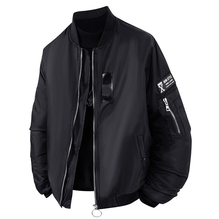 Men's  modern aviator-style bomber jacket with insulated lining zip sleeve utility pocket and O-ring zip Drune