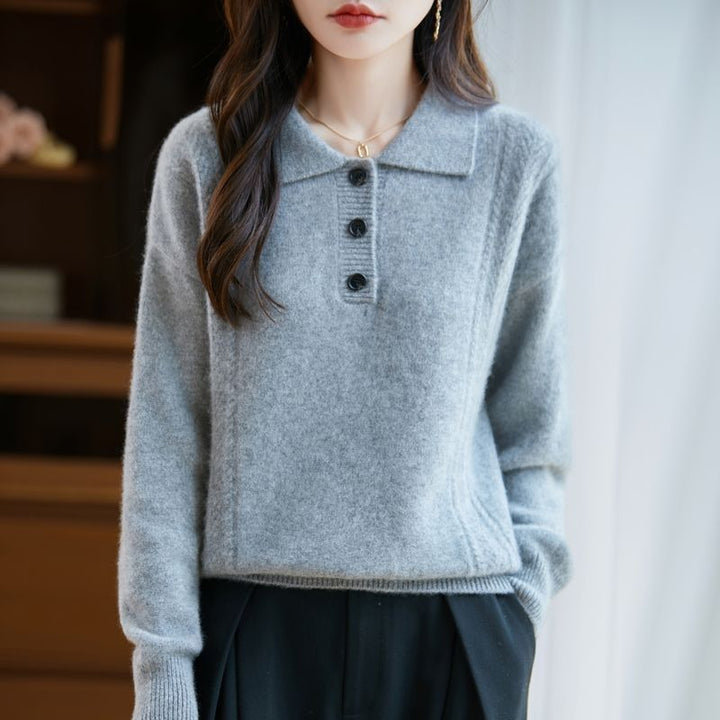Damen Koshiba-Style Pullover mit eleganter Knopfleiste Drune