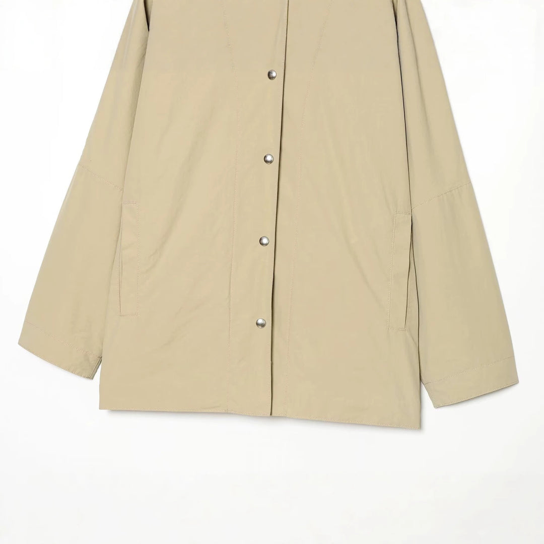 Damen Oversize Regenponcho‑Mantel mit Stehkragen und Druckknopfleiste Drune
