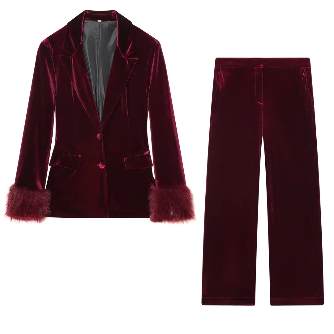 Damen nan weite Samt-Hose mit hoher Taille, geradem Bein und seitlichen Eingrifftaschen Drune