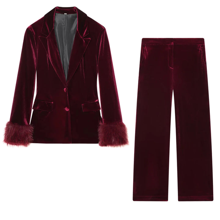 Damen nan weite Samt-Hose mit hoher Taille, geradem Bein und seitlichen Eingrifftaschen Drune