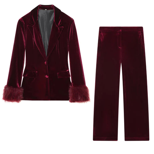 Damen nan weite Samt-Hose mit hoher Taille, geradem Bein und seitlichen Eingrifftaschen Drune