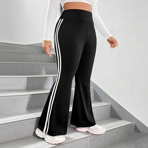 Damen Sportliche Flared Leggings mit elastischem hohen Bund und seitlichen Streifen Drune