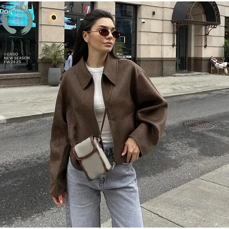 Damen lässige Fleecejacke mit hohem Kragen und praktischen Taschen Drune