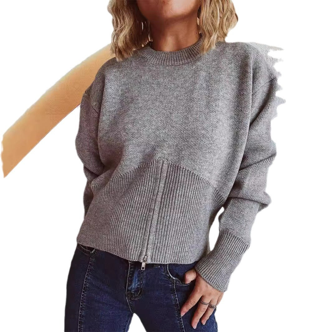 Damen gestreifter Pullover mit trendbewusstem Reißverschluss Drune