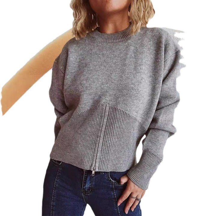 Damen gestreifter Pullover mit trendbewusstem Reißverschluss Drune