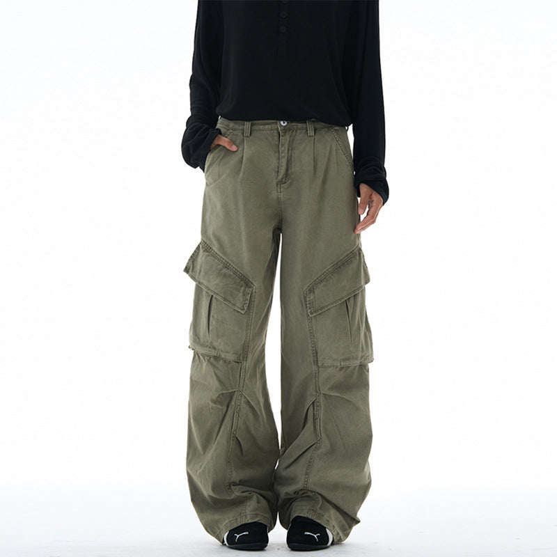 Damen weite Cargohose mit tiefem Schritt und aufgesetzten Taschen Drune