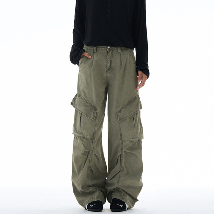 Damen weite Cargohose mit tiefem Schritt und aufgesetzten Taschen Drune