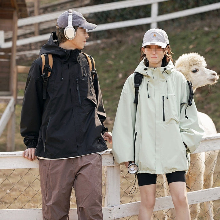 Damen technische Oversize-Outdoorjacke mit Kapuze, wasserabweisender Hülle & Kordelzug Drune