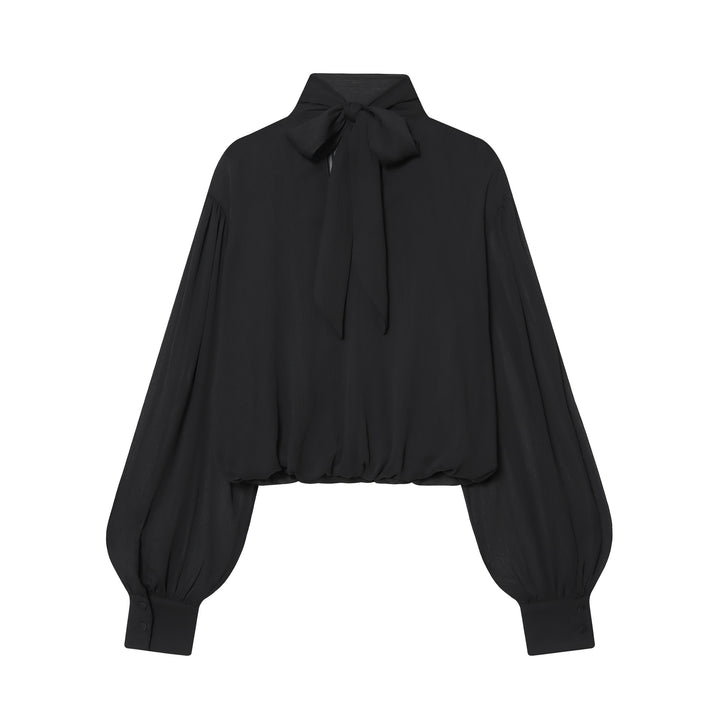 Damen nan drapiertes Cropped-Top mit Rollkragen und Ballonärmeln Drune