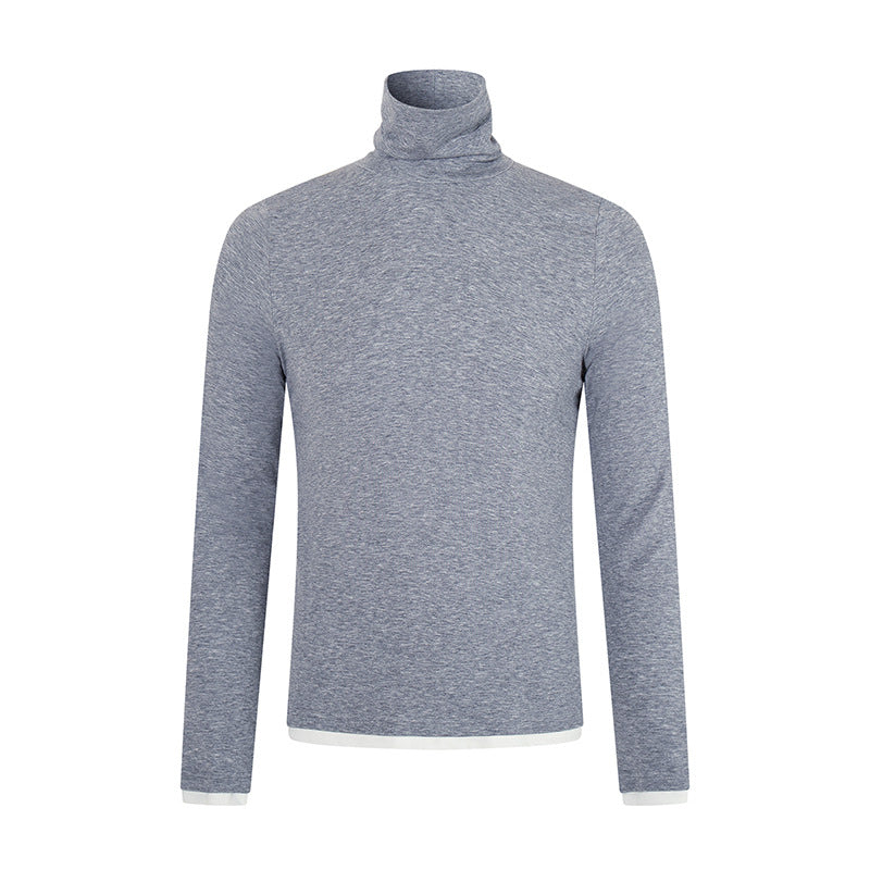 Herren Slim-Fit Rollkragen-Feinstrickshirt mit Melange-Jersey und Stretch Drune