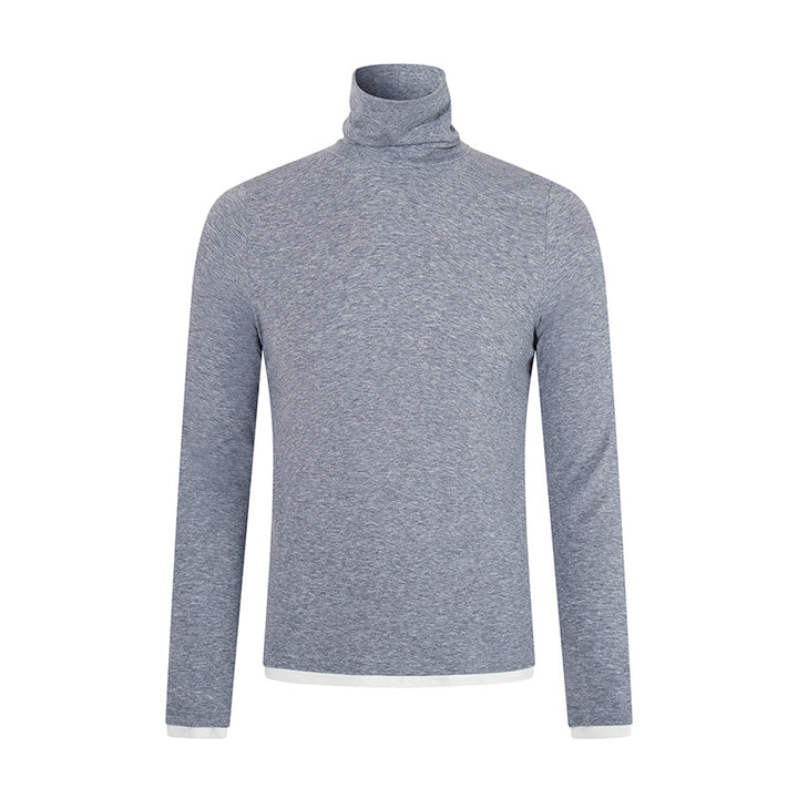 Herren Slim-Fit Rollkragen-Feinstrickshirt mit Melange-Jersey und Stretch Drune