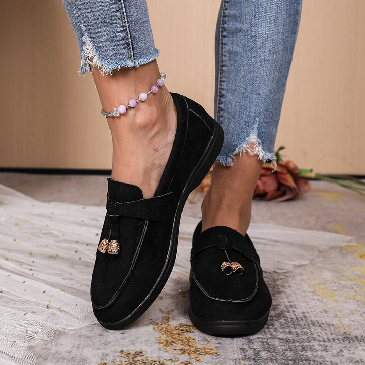 Damen nan bequeme Veloursleder-Loafer mit dekorativem Tassel-Detail und gepolsterter Komfortsohle Drune