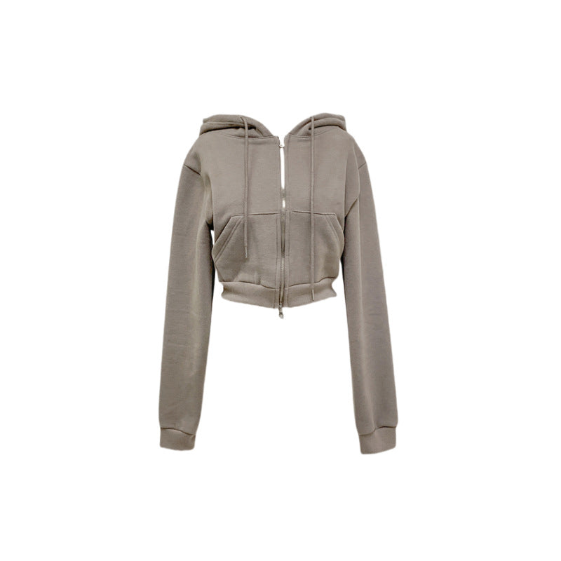 Damen sportliches Crop-Set mit Kleid und Kapuzenjacke Drune