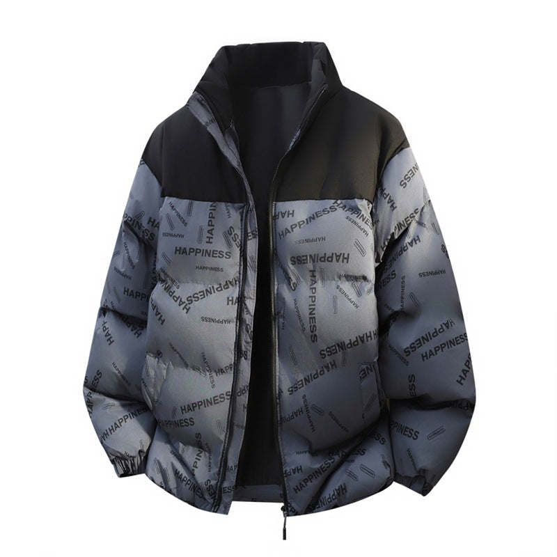 Unisex Oversize-Steppjacke mit Allover-Print, Stehkragen & Kordelzugsaum Drune