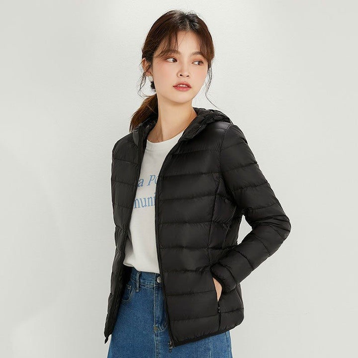 Damen Ultraleichte gesteppte Kapuzenjacke mit ultraflacher Thermowatte Drune