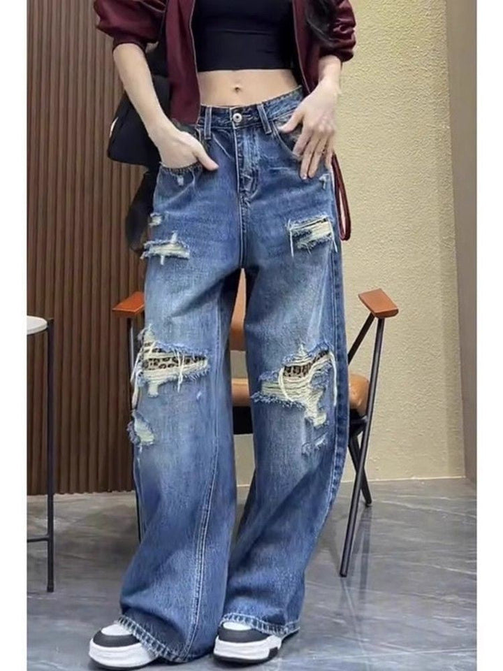 Damen Baggy-Jeans mit modischen Rissdetails und hohem Taillenbund Drune