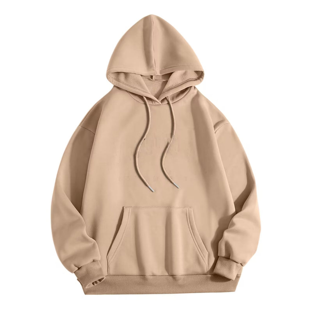 Unisex minimalistischer Kapuzenpullover mit verlängertem Rücken und Kängurutasche Drune