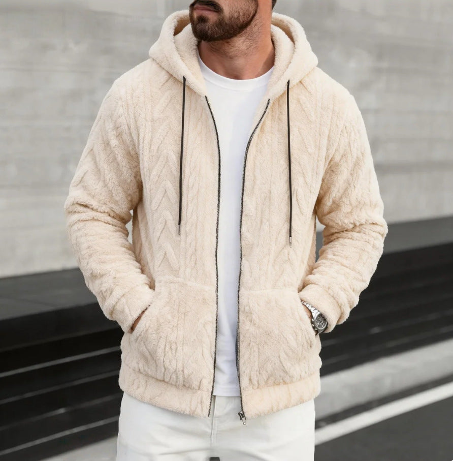Herren kuschelige Kapuzenjacke aus Teddyfleece mit durchgehendem Reißverschluss und Kängurutaschen Drune