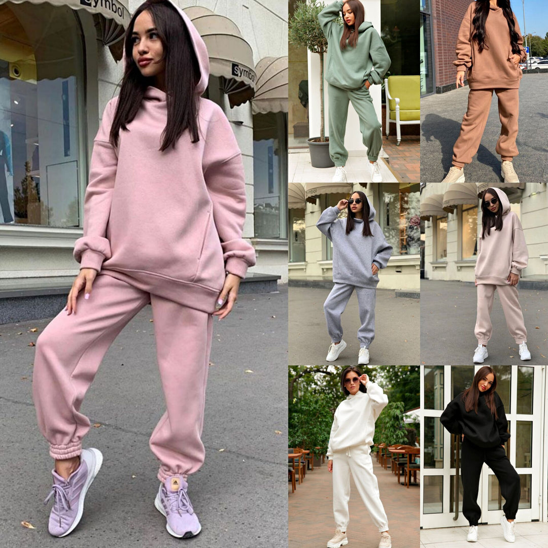 Damen Bequemer Hoodie und Jogginghose-Set mit Kapuze und elastischem Bund Drune