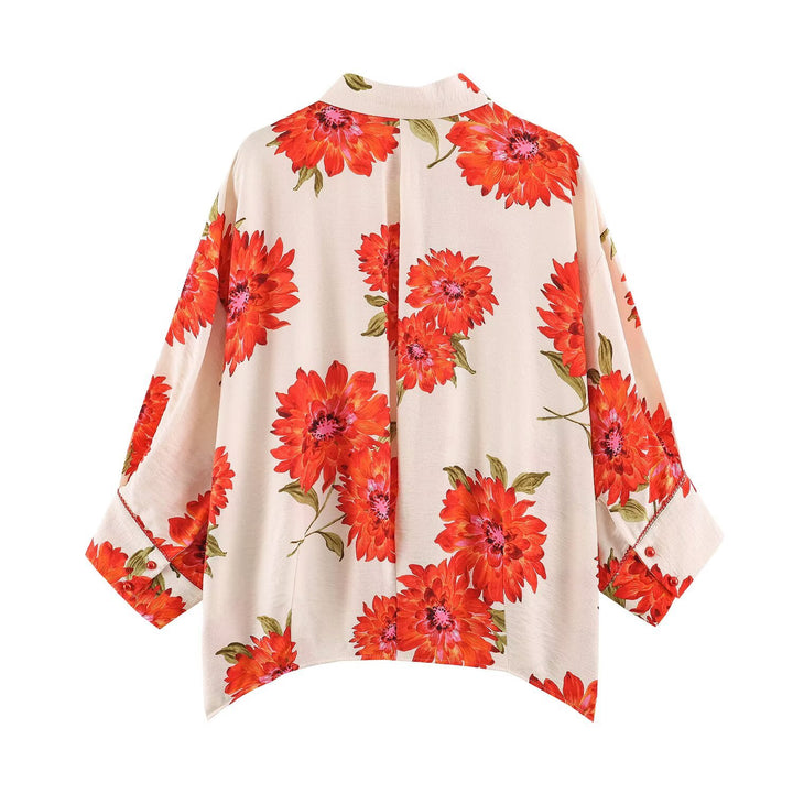 Damen Oversize Viskosebluse mit Blumenprint und Kimonoärmeln Drune