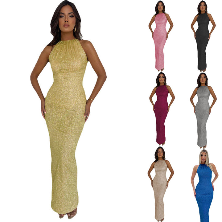 Damen figurbetontes Maxikleid mit modernem Kragen und elegantem Schnitt Drune